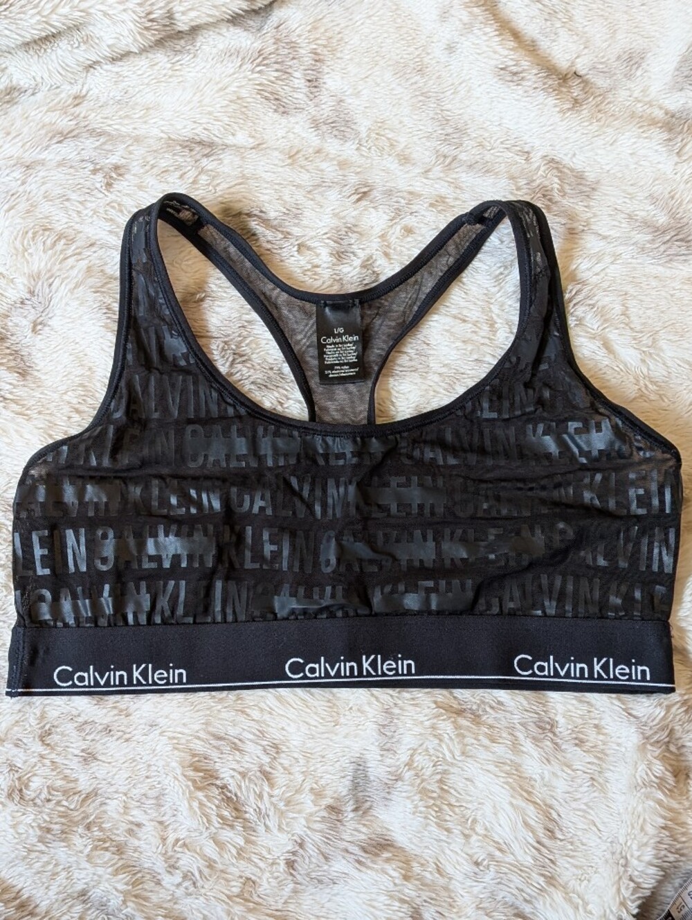Calvin Klein | All-Over Logo | Mesh Sports Bra | Large